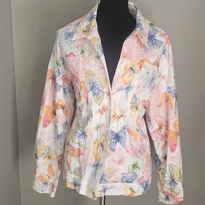 Alfred Dunner Multicolor Butterfly Print Button Down Shirt / Jacket XL